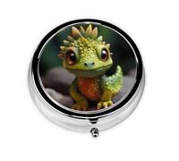 Portable on-The-go Pill Box, Little Dinosaur Round Pill Box, fits in Your Purse Pocket Lightweight 3 Compartment Pill Box,