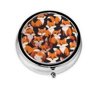 Portable on-The-go Pill Box, Lots of Cartoon Little Foxes Round Pill Box, fits in Your Purse Pocket Lightweight 3 Compartment Pill Box,