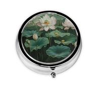 Portable on-The-go Pill Box, Lotus Leaf Round Pill Box, fits in Your Purse Pocket Lightweight 3 Compartment Pill Box,
