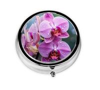Portable on-The-go Pill Box, Malaysian National Flower Round Pill Box, fits in Your Purse Pocket Lightweight 3 Compartment Pill Box,