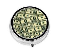 Portable on-The-go Pill Box, Many Cartoon Dollars Round Pill Box, fits in Your Purse Pocket Lightweight 3 Compartment Pill Box,