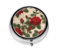 Portable on-The-go Pill Box, Many red Roses Round Pill Box, fits in Your Purse Pocket Lightweight 3 Compartment Pill Box,