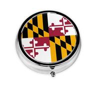 Portable on-The-go Pill Box, Maryland State Flag Round Pill Box, fits in Your Purse Pocket Lightweight 3 Compartment Pill Box,
