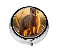 Portable on-The-go Pill Box, Meerkats Round Pill Box, fits in Your Purse Pocket Lightweight 3 Compartment Pill Box,