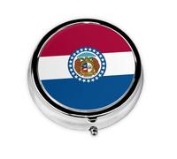 Portable on-The-go Pill Box, Missouri State Flag Round Pill Box, fits in Your Purse Pocket Lightweight 3 Compartment Pill Box,