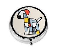 Portable on-The-go Pill Box, Mondrian abstractionism Small Animal Round Pill Box, fits in Your Purse Pocket Lightweight 3 Compartment Pill Box,