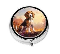 Portable on-The-go Pill Box, Nerdy Beagle Round Pill Box, fits in Your Purse Pocket Lightweight 3 Compartment Pill Box,