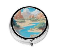 Portable on-The-go Pill Box, Oasis in The Desert Round Pill Box, fits in Your Purse Pocket Lightweight 3 Compartment Pill Box,