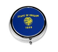 Portable on-The-go Pill Box, Oregon State Flag Round Pill Box, fits in Your Purse Pocket Lightweight 3 Compartment Pill Box,