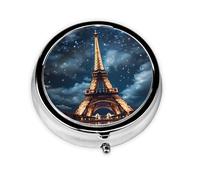 Portable on-The-go Pill Box, Paris Tower Round Pill Box, fits in Your Purse Pocket Lightweight 3 Compartment Pill Box,