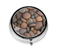 Portable on-The-go Pill Box, Pebbles in The Beach Round Pill Box, fits in Your Purse Pocket Lightweight 3 Compartment Pill Box,