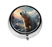 Portable on-The-go Pill Box, Polar Bear in Winter Round Pill Box, fits in Your Purse Pocket Lightweight 3 Compartment Pill Box,