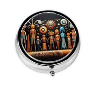 Portable on-The-go Pill Box, Primitive Totem Round Pill Box, fits in Your Purse Pocket Lightweight 3 Compartment Pill Box,