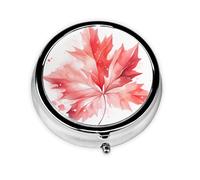 Portable on-The-go Pill Box, Red Maple Leaf Round Pill Box, fits in Your Purse Pocket Lightweight 3 Compartment Pill Box,