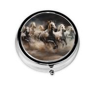 Portable on-The-go Pill Box, Running of The Horses Round Pill Box, fits in Your Purse Pocket Lightweight 3 Compartment Pill Box,