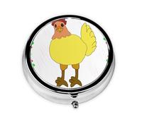 Portable on-The-go Pill Box, Singing Hen Round Pill Box, fits in Your Purse Pocket Lightweight 3 Compartment Pill Box,