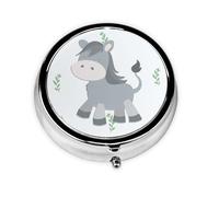 Portable on-The-go Pill Box, Smiling Donkey Round Pill Box, fits in Your Purse Pocket Lightweight 3 Compartment Pill Box,