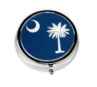Portable on-The-go Pill Box, South Carolina Flag Round Pill Box, fits in Your Purse Pocket Lightweight 3 Compartment Pill Box,