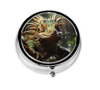 Portable on-The-go Pill Box, Spiny Lizards Round Pill Box, fits in Your Purse Pocket Lightweight 3 Compartment Pill Box,