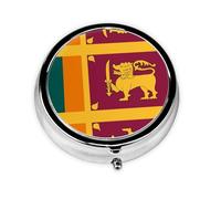Portable on-The-go Pill Box, Sri Lanka Flag Round Pill Box, fits in Your Purse Pocket Lightweight 3 Compartment Pill Box,