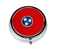 Portable on-The-go Pill Box, Tennessee State Flag Round Pill Box, fits in Your Purse Pocket Lightweight 3 Compartment Pill Box,