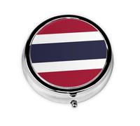 Portable on-The-go Pill Box, Thailand Flag Round Pill Box, fits in Your Purse Pocket Lightweight 3 Compartment Pill Box,