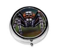 Portable on-The-go Pill Box, Tropical Rainforest Spiders Round Pill Box, fits in Your Purse Pocket Lightweight 3 Compartment Pill Box,