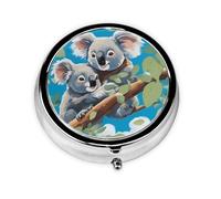 Portable on-The-go Pill Box, Two Cute Koalas Round Pill Box, fits in Your Purse Pocket Lightweight 3 Compartment Pill Box,