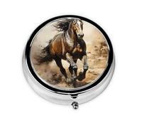 Portable on-The-go Pill Box, Western Horse Round Pill Box, fits in Your Purse Pocket Lightweight 3 Compartment Pill Box,