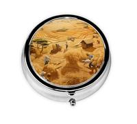 Portable on-The-go Pill Box, Wheat Harvest Round Pill Box, fits in Your Purse Pocket Lightweight 3 Compartment Pill Box,