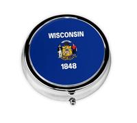Portable on-The-go Pill Box, Wisconsin State Flag Round Pill Box, fits in Your Purse Pocket Lightweight 3 Compartment Pill Box,