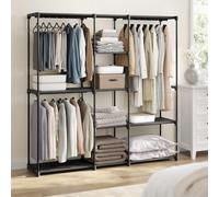 Portable Open Wardrobe, Clothes Rack, Freestanding Wardrobe With Clothes Rails And Fabric Shelves For Bedroom, Black