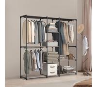Portable Open Wardrobe with Clothes Rails and Fabric Shelves for Bedroom, Taupe
