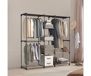 Portable Open Wardrobe with Clothes Rails and Fabric Shelves for Bedroom, Taupe