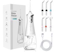 Portable Oral Rinse Water Flosser with 4 Modes 300Ml Ipx7 Waterproof Rechargeable Water Flosser for Oral Care (White with 6 Extra Nozzels)