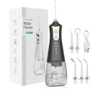 Portable Oral Rinse Water Flosser with 4 Modes 5 Nozzles 300Ml Ipx7 Waterproof Rechargeable Water Flosser for Oral Care (Black with 5 Extra Nozzels)