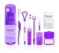 Portable Orthodontic Oral Care Kit - Orthodontic Dental Care Kit for Braces with Travel Case,Includes V/U-Shape Toothbrushes, Floss Threaders & Ortho Wax(Purple)