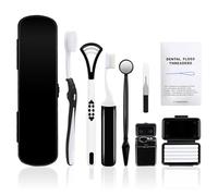 Portable Orthodontic Oral Care Kit - Orthodontic Dental Care Kit for Braces with Travel Case,Includes V/U-Shape Toothbrushes, Floss Threaders & Ortho Wax (Black)