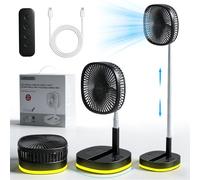 Portable Oscillating Standing Fan,9 Inch Foldable Pedestal Fan,10000mAh Rechargeable Battery USB Powered Floor Fan,4 Speeds,Height Adjustable,Quiet,with Remote Control,LED,Storage Bags,Camping Bedroom