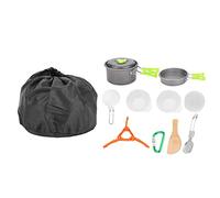 Portable Outdoor Cookware Kit with Pot Pan Bowls Spoon, Green, Lightweight Camping Set - Durable Heat Resistant, Includes Storage Bag for Hiking (AT6384-B)