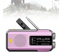 Portable Outdoor Radio + Flashlight, Supports AM/FM/WB Signals and Hand Crank, Solar Energy, Type-C Charging, with Emergency SOS Function,Pink