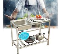 Portable Outdoor Sink with Faucet & Workbench Stainless Steel Industrial Sink 1Basin Kitchen Sink with Sto Shelf Ideal for Ga & Laundry Use