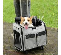 Portable Outing Pet Trolley Bag, Pet Backpack Carrier with Wheels, Pullable, Backpackable, Foldable (One Color Large)