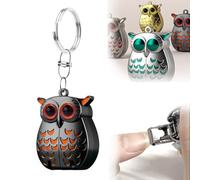 Portable Owl Keychain Nail Clipper, 2-in-1 Foldable Owl Nail Clipper with Nail File, Ultra Sharp Stainless Steel Mini Fingernail Clippers, Built-in Nail File, Metal Keyring Accessory (Black)