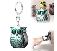 Portable Owl Keychain Nail Clipper, 2-in-1 Foldable Owl Nail Clipper with Nail File, Ultra Sharp Stainless Steel Mini Fingernail Clippers, Built-in Nail File, Metal Keyring Accessory (Green)