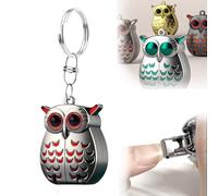 Portable Owl Keychain Nail Clipper, 2-in-1 Foldable Owl Nail Clipper with Nail File, Ultra Sharp Stainless Steel Mini Fingernail Clippers, Built-in Nail File, Metal Keyring Accessory (Silver)