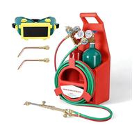 Portable Oxy Acetylene Welding & Cutting Kit, Professional Gas Welding Cutting Brazing Outfit with Oxygen/Acetylene Regulator Gauges, 12.5 Feet Twin Hose, Cuttings Torch & Carry Tote Stand Red