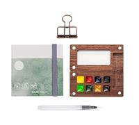 Portable Palette, 8 Grid Portable Palette Watercolor Pocket, Wooden Ocket Artist Watercolour, Colour Min-i Paint Palette, With Metal Clip, Watercolor Pen, Sketchbook Palette For Water Color