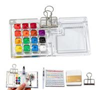 Portable Palette, Mini Travel Paint Set with 15 Grids Mini Wood Palette Box, Pocket Artist Watercolour Palette, Sketchbook Palette Pocket Travel Paint Tray Box with Metal Clip, Watercolor Pen