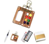 Portable Palette Pocket Artist Travel Set, 8-Grid 12 Colours Watercolour Palette With Metal Clip, Mini Watercolor Paint Sets, Travel Watercolour Set for Wooden Grid Paint Box Painters Artists (A)